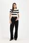 Crop Striped Crew Neck Short Sleeve Knitwear T-Shirt C4408Ax24Sp - 2