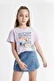 Girls' Crew Neck Printed Short Sleeve T-Shirt B5166A824Hs