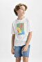 Oversize Crew Neck Printed Short Sleeve T-Shirt for Boys C4046A824Sm