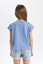 Boxy Fit Crew Neck Printed Short Sleeve T-Shirt Girls C4507A824Sm - 6