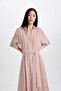 Shirt Collar Striped Belted Linen Short Sleeve Midi Dress C8638AX24SM - 5