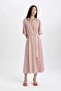 Shirt Collar Striped Belted Linen Short Sleeve Midi Dress C8638AX24SM - 3