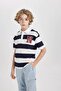Oversize Wide Fit Striped Printed Short Sleeve Polo T-Shirt Boys B9514A824Sm - 4