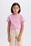 Girls' Slim Fit Crew Neck Printed Ribbed Camisole Short Sleeve T-Shirt B6689A824Sm - 3