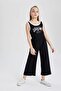 Girl's Printed Ribbed Camisole Sleeveless Long Jumpsuit B4878A824SM - 3