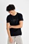 100% Cotton Black Slim Fit Slim Cut Crew Neck Printed Short Sleeve T-Shirt C2076Ax24Sm - 4