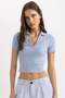 Slim Fit Tight Fit Ribbed Camisole Short Sleeve Polo T-Shirt C4076Ax24Sp