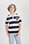 Oversize Wide Fit Striped Printed Short Sleeve Polo T-Shirt Boys B9514A824Sm
