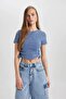 Fitted Crew Neck Drawstring Detail Short Sleeve Washed Faded Effect T-Shirt B9228Ax24Sp - 4