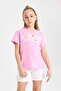 Girls' Crew Neck Printed Short Sleeve T-Shirt B5123A824Sm
