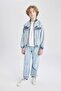 College Collar Zippered Pocket Seasonal Printed Jean Bomber Jacket for Boys B5494A824Sp - 2