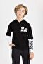 Boy's Oversize Wide Fit Hooded Printed Long Sleeve T-Shirt B6478A824Sp - 4