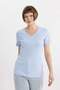 Slim Fit V-Neck Rib Basic Short Sleeve T-Shirt I1080Az24Sm - 3