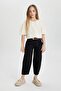 Girl's Barrel Fit Wide Leg Cotton Belted Trousers C0450A824SM - 3