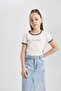 Girls' Crew Neck Crop Printed Short Sleeve T-Shirt C1204A824Sm - 3