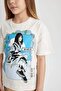 Oversize Wide Fit Crew Neck Printed Short Sleeve T-Shirt Girls C0245A824Sm - 4