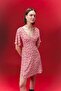 V Neck Floral Moroccan Mini Short Sleeve Red Dress B0127Ax24Sp