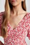 V Neck Floral Moroccan Mini Short Sleeve Red Dress B0127Ax24Sp - 8