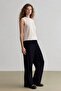 Pensli Classic Navy Blue Trousers Wide Leg Wide Loose Leg Basic Straight Pocket High Waist C2022Ax24Sp - 3