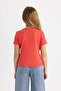 Girls Slim Fit Slim Fit Crew Neck Ribbed Basic Plain Short Sleeve T-Shirt B3054A824Sm - 4