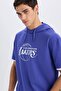 Nba Los Angeles Lakers Oversized Wide Fit Hooded Back Printed Short Sleeve T-Shirt B3895Ax24Sp - 5