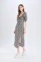 Bodycon Body-Hugging Square Neck Floral Slit Wrinkled Textured Half Sleeve Midi Dress Z5262Az24Sp - 2