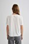 Relax Fit Crew Neck Glittery Fabric Short Sleeve T-Shirt C1662Ax24Sp - 5