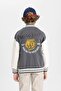 Boys' College Collar Snap Closure Pocket Seasonal Back Printed Bomber Jacket B6419A824Sp - 8