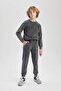 Boy's Oversized Wide Fit Crew Neck Washed Faded Effect Printed Sweatshirt C0360A823Cw - 5