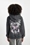 Oversized Wide Fit Back Printed Hooded Light Wash Effect Thick Sweatshirt B7282Ax23Wn - 6