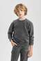 Boy's Oversized Wide Fit Crew Neck Washed Faded Effect Printed Sweatshirt C0360A823Cw - 4