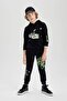 Boy's Oversized Wide Fit Hooded Printed Sweatshirt C0357A823Cw - 5