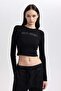 Fitted Crew Neck Printed Corded Fabric Ribbed Knit Long Sleeve T-Shirt B4403Ax23Au - 4
