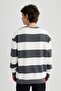 Boxy Fit Crew Neck Striped Woven Label Sweatshirt A9066Ax23Au - 8