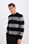 Standard Fit Regular Cut Striped Polo Neck Knitwear Sweater Y4194Az23Wn - 4