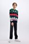 New Year's Themed Crew Neck Knitwear Sweater for Boys B2246A823Cw - 2