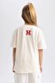 Girls' Harvard University Oversize Wide Fit Crew Neck Short Sleeve T-Shirt A5838A823Au - 6