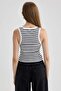 Fitted U Neck Striped Corded Fabric Ribbed Knit Athlete A8271Ax23Sm - 6