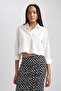 Crop Poplin Long Sleeve 100% Cotton Shirt B0873Axwt32
