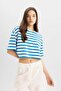 Coool Crop Striped Short Sleeve 100% Cotton T-Shirt A9046Ax23Sm