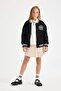 Girl's College Collar Thick Fabric Inside Soft Furry Bomber Cardigan A4816A823Au - 5