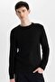 Standard Fit Regular Cut Crew Neck Jacquard Basic Knitwear Sweater A5234Ax24Wn