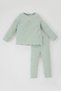 Baby Girl 2Pcs Set Floral Corded Fabric Ribbed Knit Long Sleeve T-Shirt Top Elastic Waist Bottom Y1122A223Au - 4