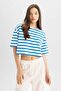 Coool Crop Striped Short Sleeve 100% Cotton T-Shirt A9046Ax23Sm - 3