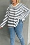Women's V-Neck Plus Size Oversized Fit Wide Tunic Oversized Slit Striped Long Sleeve Curve Soft Blouse