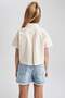 Cropped Fit Linen Short Sleeve Shirt Girl Child Z4914A623Hs - 6
