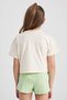 Cropped Pad Fit Pocket Printed Short Sleeve T-Shirt Girls A4129A823Hs - 5