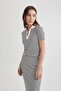 Fitted Striped Polo Collar Short Sleeve T-Shirt A0380Ax23Sm