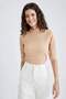 Slim Fit Half Turtleneck Corded Fabric Ribbed Knit Short Sleeve T-Shirt V6845Az23Sp - 8