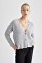 Regular Fit V-Neck Brioche Knit Fabric Cardigan R1262Az22Wn